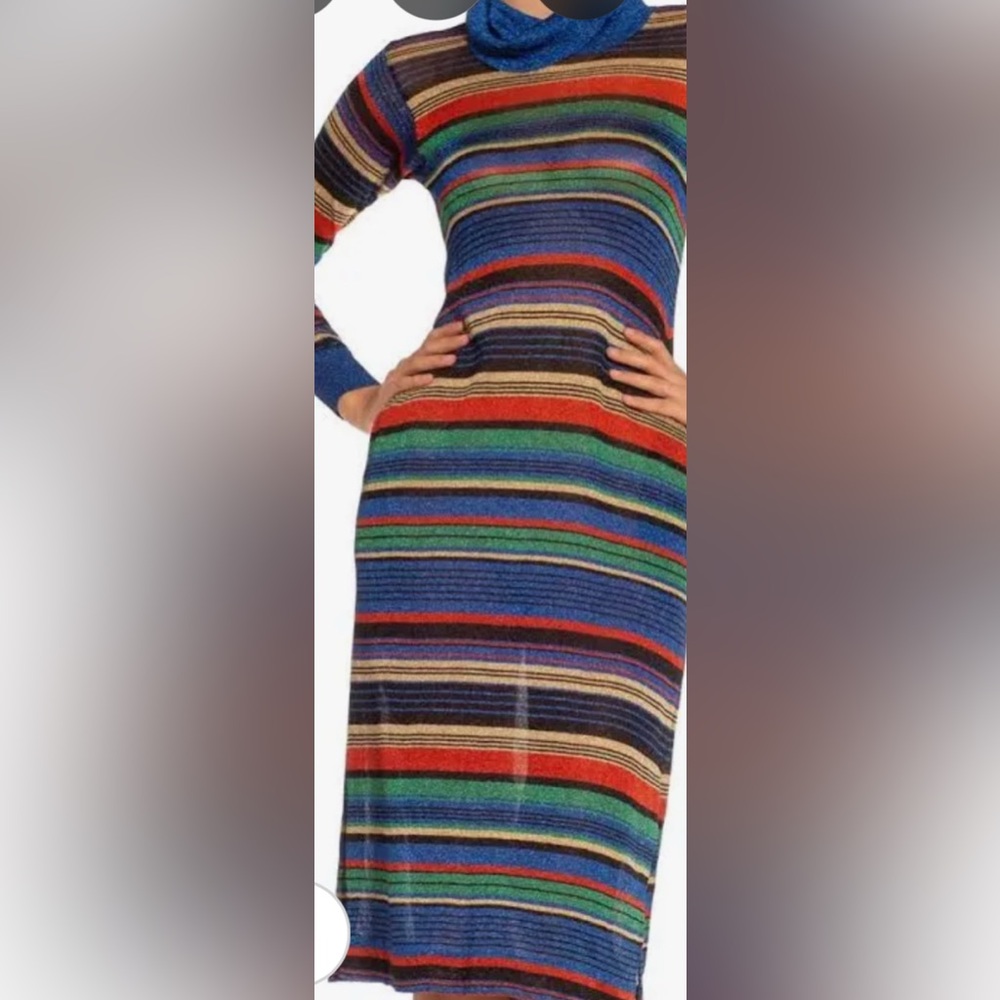 Outlander Vintage 70’s Lurex Turtleneck maxi Sweater Dress Sz M